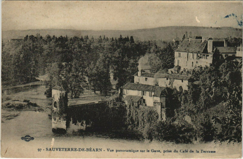 Carte postale ancienne Sauveterre-de-Bearn Vue Panoramique sur le Gave