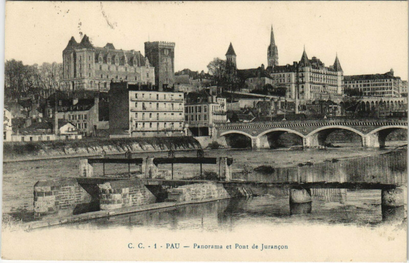 Carte postale ancienne Pau Panorama et Pont de Jurancon à Pau