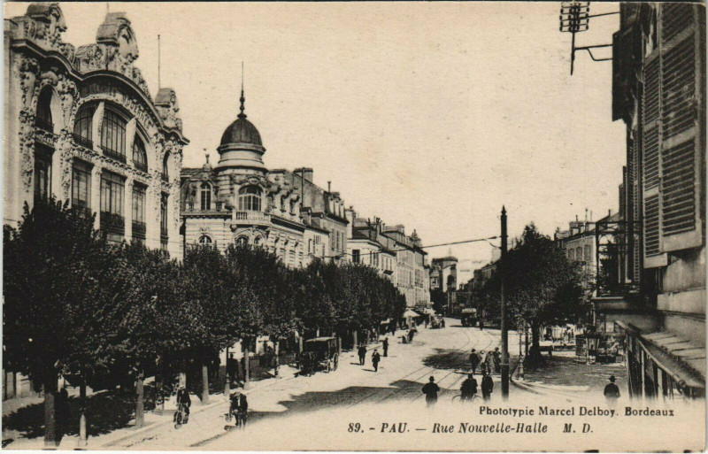 Carte postale ancienne Pau Rue Nouvelle-Halle à Pau
