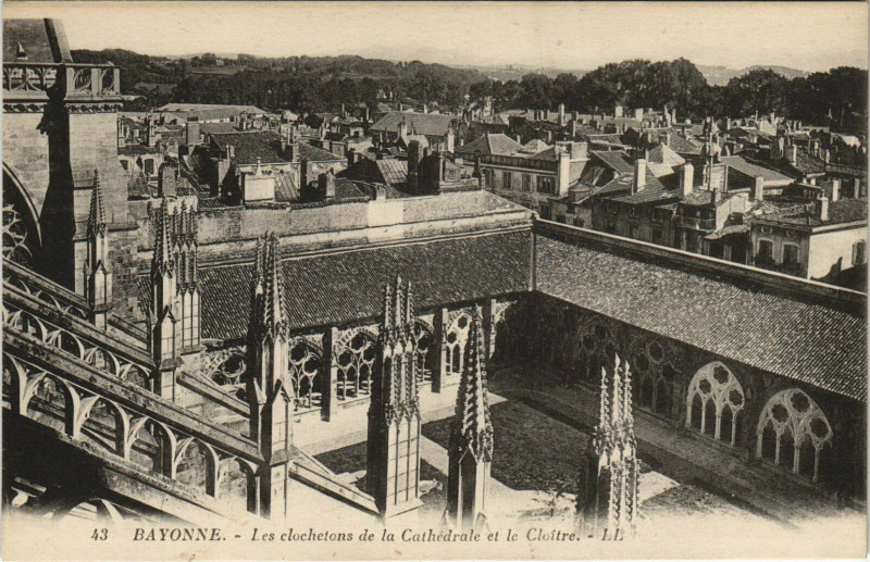 Carte postale ancienne Bayonne Les Clochetons de la Cathedrale et le Cloitre à Bayonne