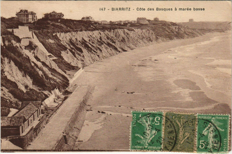 Carte postale ancienne Biarritz Cote des Basques a Maree Basse à Biarritz