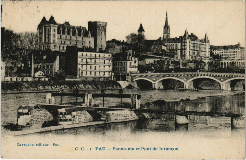 Carte postale ancienne Pau Panorama et Pont de Jurancon à Pau