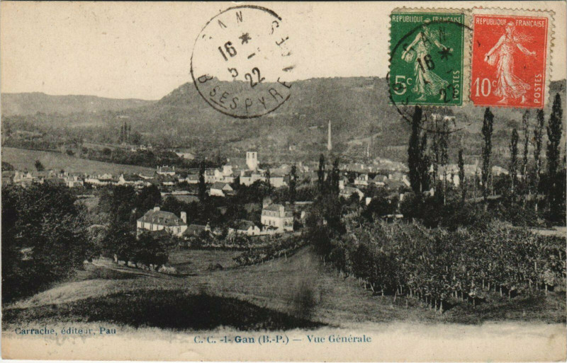 Carte postale ancienne Gan Vue Generale à Gan
