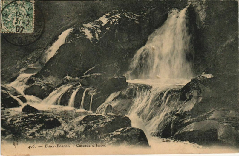 Carte postale ancienne Eaux-Bonnes Cascade d'Iscoo France à Eaux-Bonnes