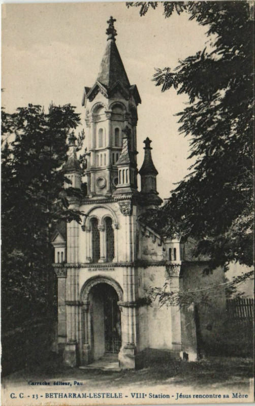 Carte postale ancienne Betharram VIIIe Station-Jesus rencontre sa Mere France à Sus