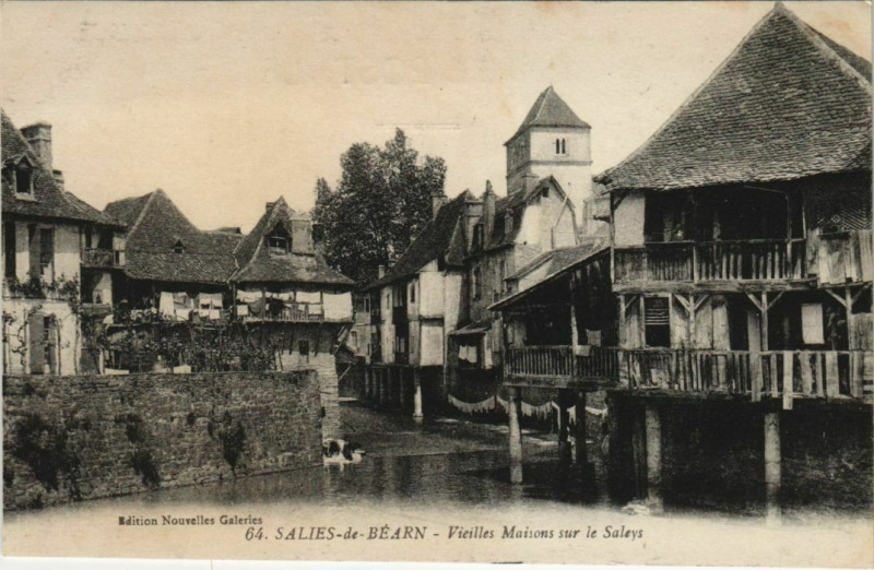 Carte postale ancienne Salies de Bearn Vieilles maisons s le Saleys France