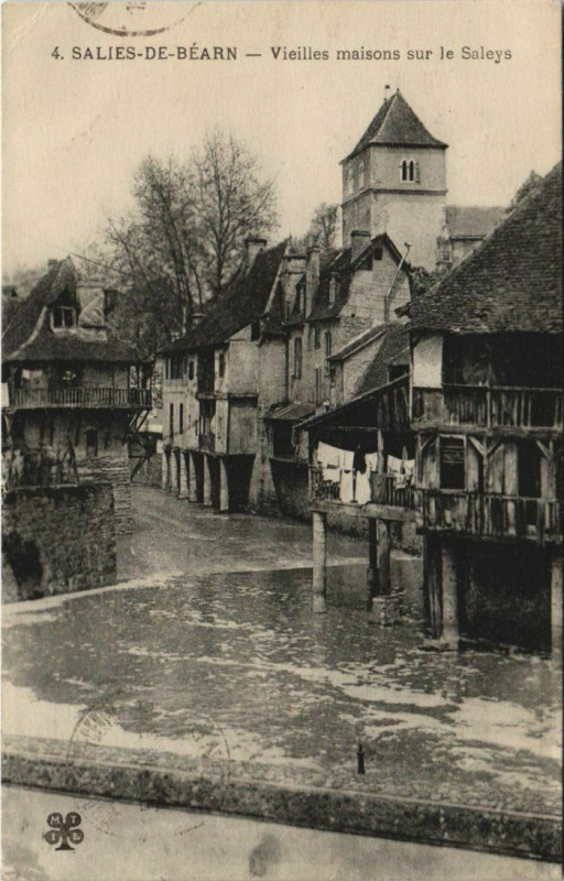 Carte postale ancienne Salies de Bearn Vieilles maisons s le Saleys France
