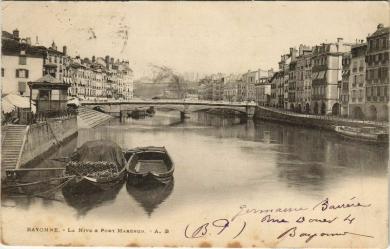 Carte postale ancienne Bayonne La Nive & Pont Marengo France à Aren