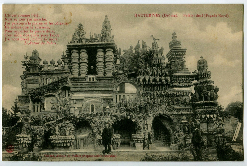 Carte postale ancienne 26 Drôme hauterives ideal palais animated north facade