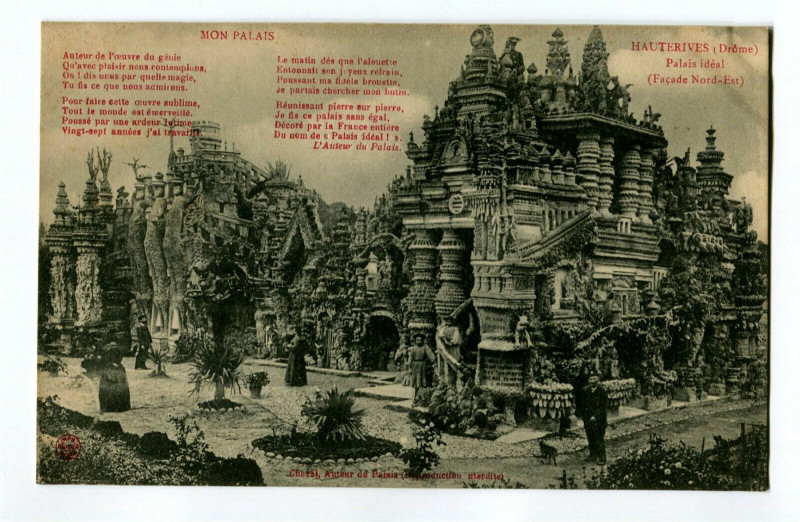 Carte postale ancienne 26 Drôme hauterives ideal palais northeast facade animated