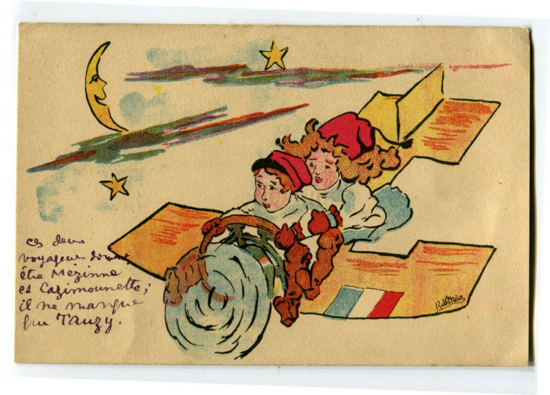 Carte postale ancienne Fantaisie kids and plane illustration orphanage of the armies