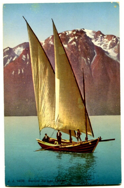 Carte postale ancienne Switzerland lake Geneva barque du lac léman animated boat