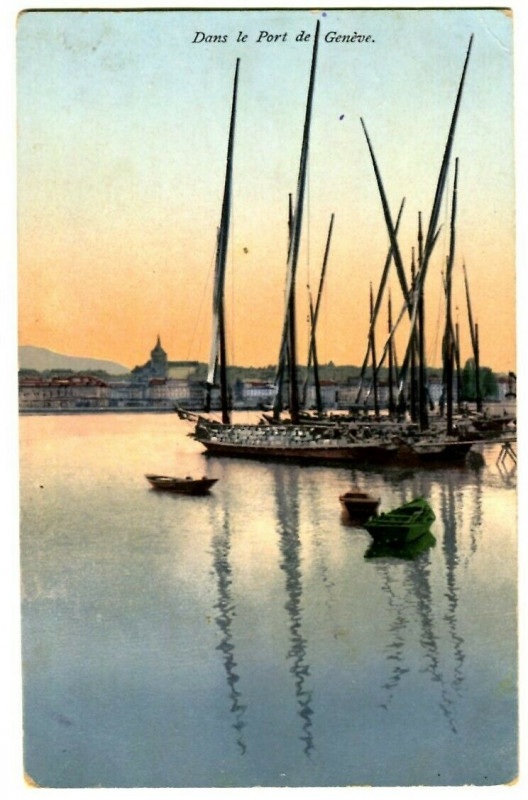 Carte postale ancienne Switzerland lake Geneva Geneva in the harbour boats