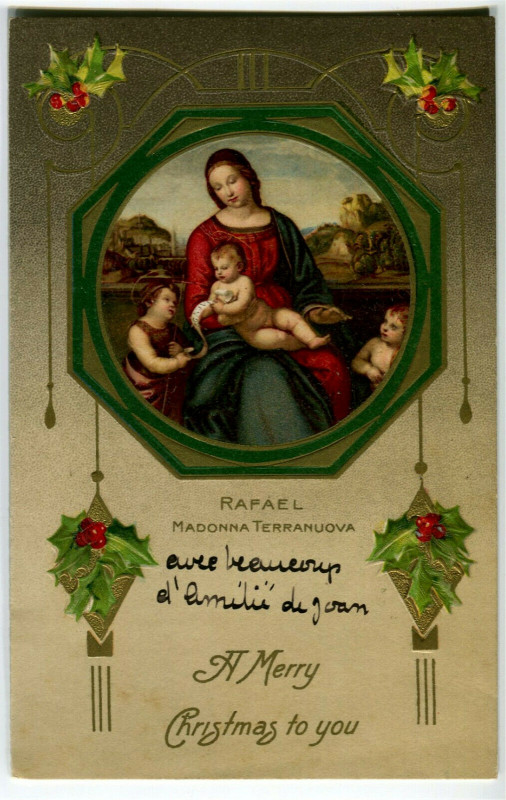 Carte postale ancienne Fantaisie holiday merry christmas a merry christmas card relief jesus and mary