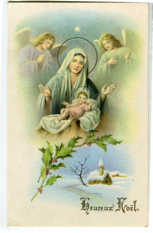 Carte postale ancienne Fantaisie party happy christmas child mary and jesus and angels illustration
