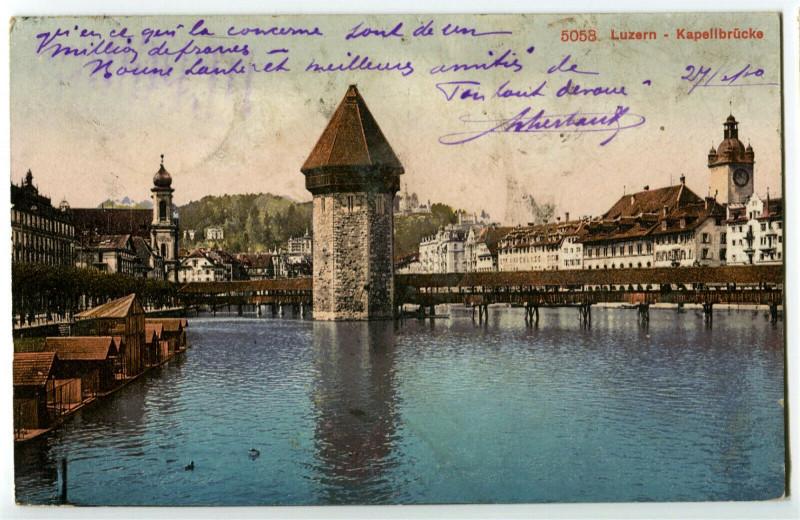Carte postale ancienne Central switzerland lucerne luzern kapellbrücke pont de la chapelle