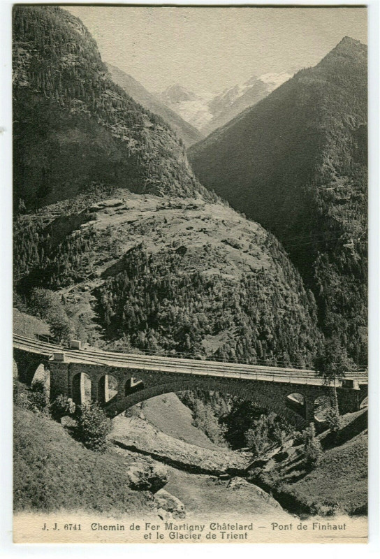 Carte postale ancienne Switzerland lake Geneva railroad martigny-Châtelard pont de finhaut à Châtel
