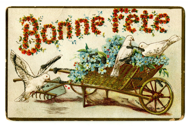 Carte postale ancienne Fantaisie happy birthday doves and flowers