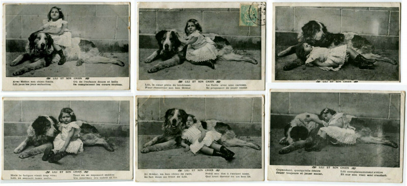 Carte postale ancienne Fantaisie lili and his dog set of 6 cards fantasy postcard