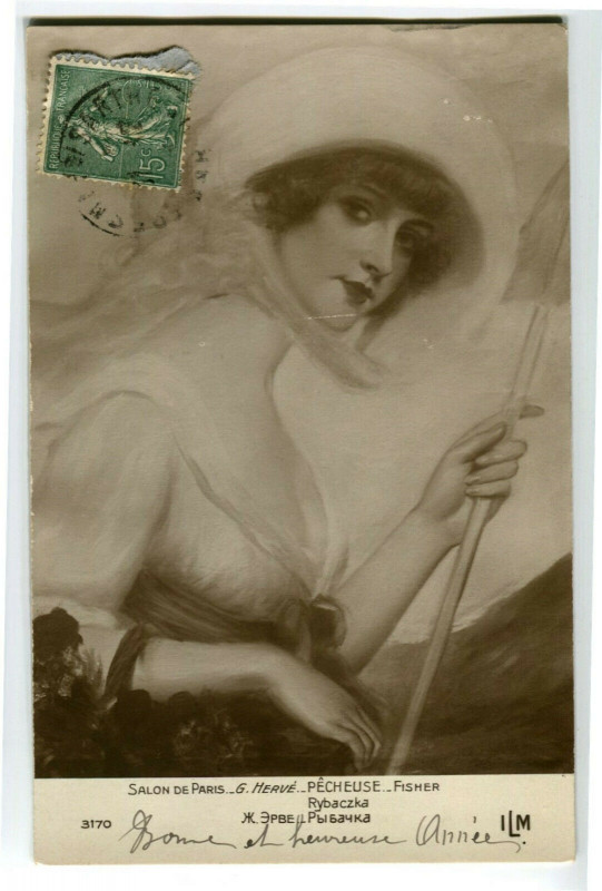 Carte postale ancienne Fantaisie paris salon fisherwoman illustrator G. Hervé illustration