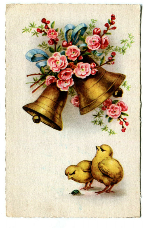 Carte postale ancienne Fantaisie easter chicks and bells illustration