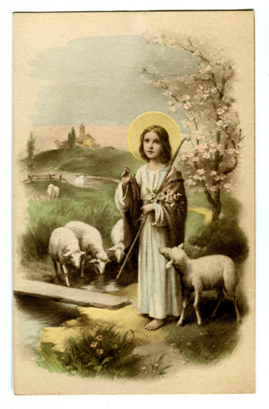 Carte postale ancienne Religion jesus child and sheep
