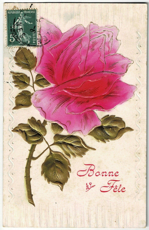 Carte postale ancienne Fantaisie party happy birthday rose relief card