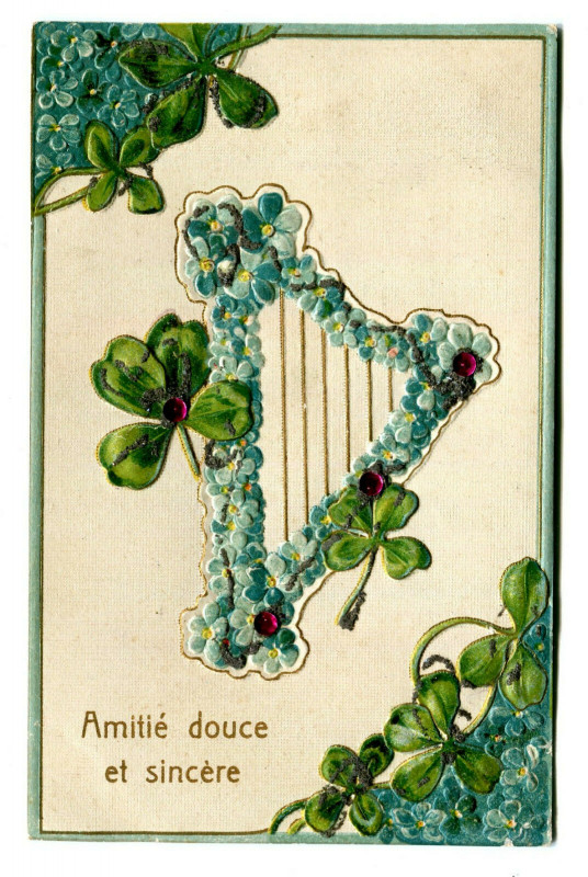 Carte postale ancienne Fantaisie soft and sincere friendship card relief and beads