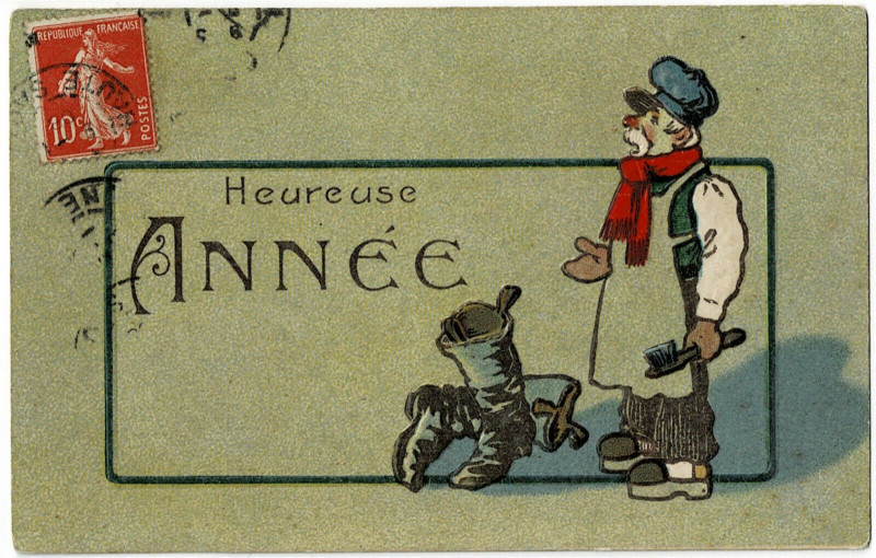 Carte postale ancienne Fantaisie party happy new year shoeshine shoes relief card