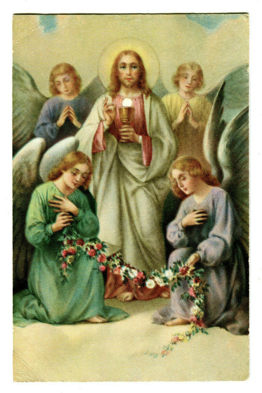 Carte postale ancienne Fantaisie religion christ jesus angels illustration