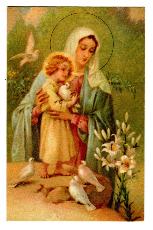 Carte postale ancienne Fantaisie religion mary jesus and doves illustration