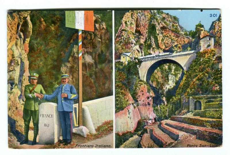 Carte postale ancienne Italy piedmont Customs Customs st. louis bridge italian border animated
