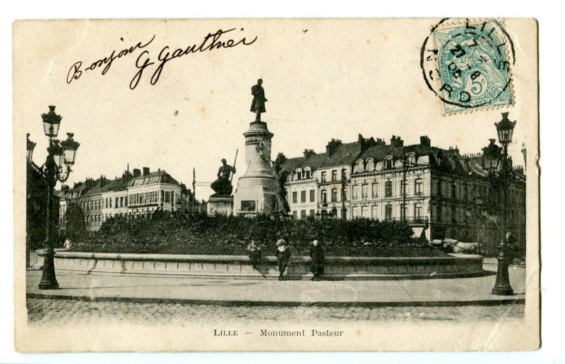 Carte postale ancienne 59 nord lille monument pastor animated