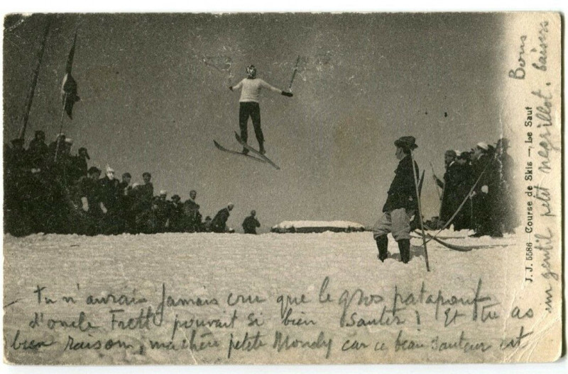 Carte postale ancienne Winter sports ski race animated jumping