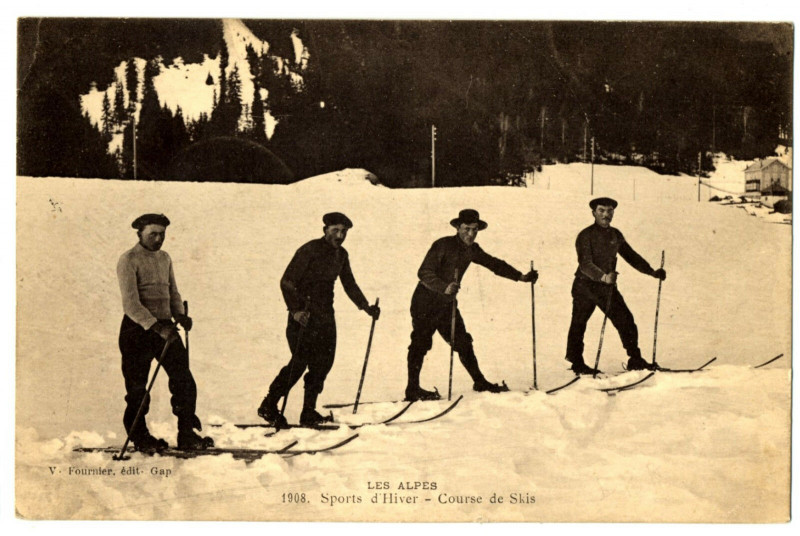 Carte postale ancienne Winter sports ski race animated skiers
