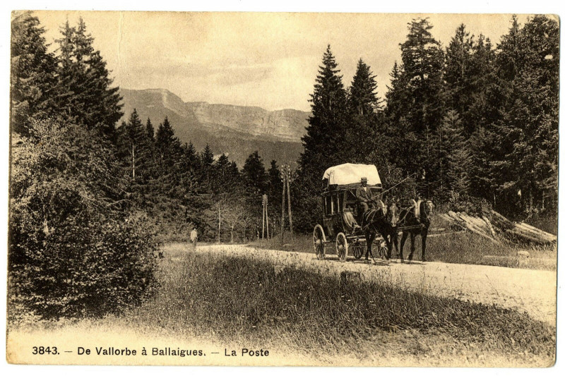 Carte postale ancienne Switzerland lake Geneva of vallorbe ballaigues at la poste animated horse à Lor