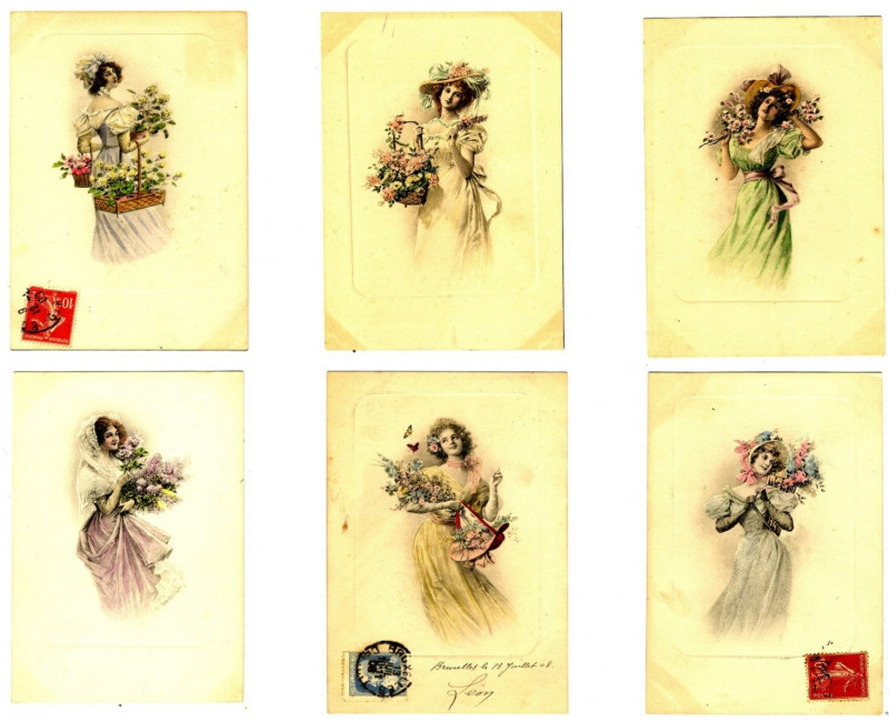 Carte postale ancienne Card fancy viennese woman set of 6 cards # 276 fantasy postcard