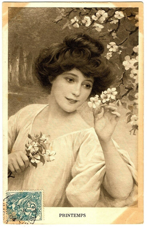 Carte postale ancienne Fantaisie women portraits set of 4 cards seasons fantasy postcard