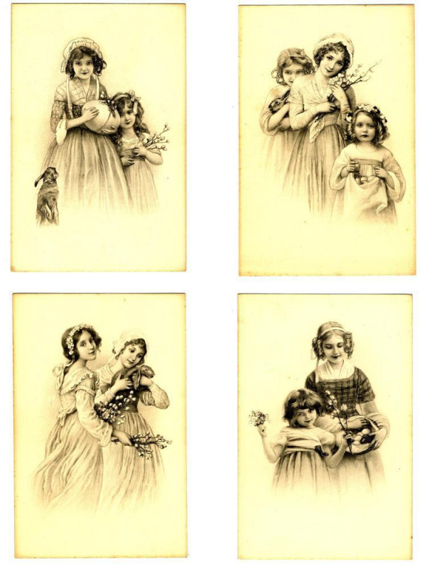 Carte postale ancienne Fantaisie viennese easter card series of 4 cards # 350 fantasy postcard