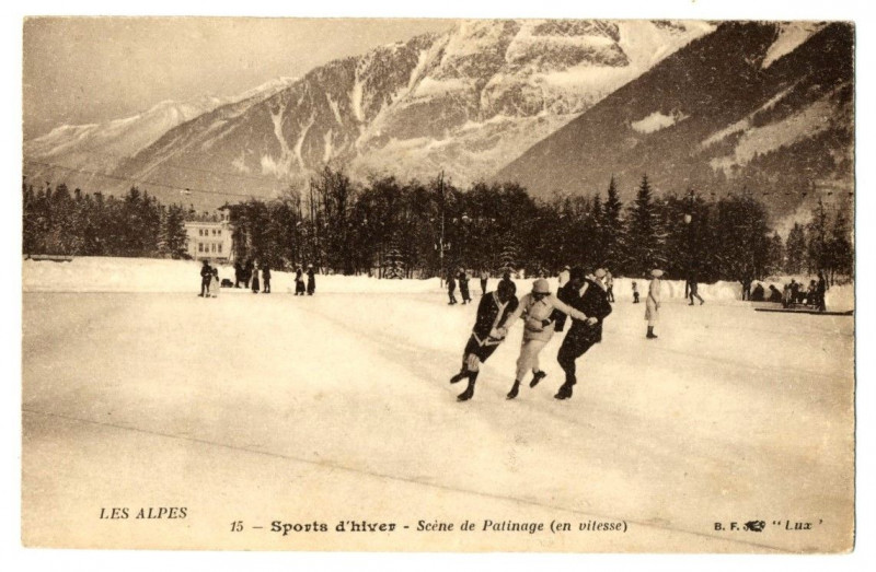 Carte postale ancienne Winter sports skating scene animated