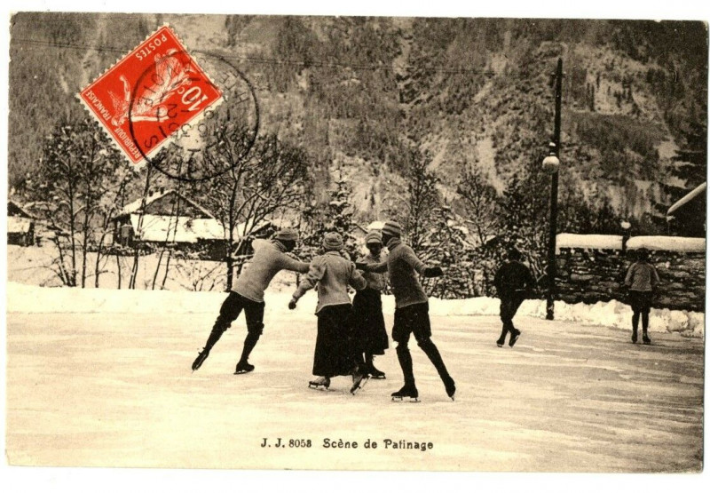 Carte postale ancienne Winter sports skating scene animated