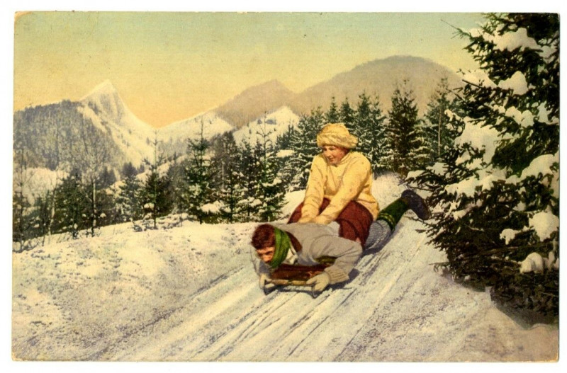 Carte postale ancienne Winter sports novelty sledging