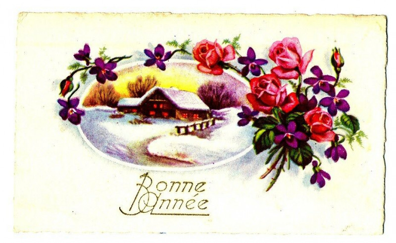 Carte postale ancienne Fantaisie holidays good year mignonette landscape and roses