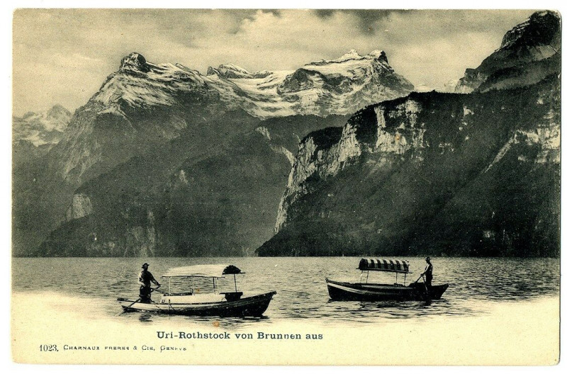 Carte postale ancienne Central switzerland uri rothstock von Brunnen aus animated boats