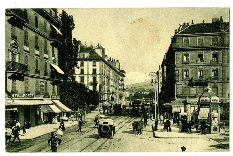 Carte postale ancienne Switzerland lake Geneva Geneva rue du mont-blanc animated advertising card