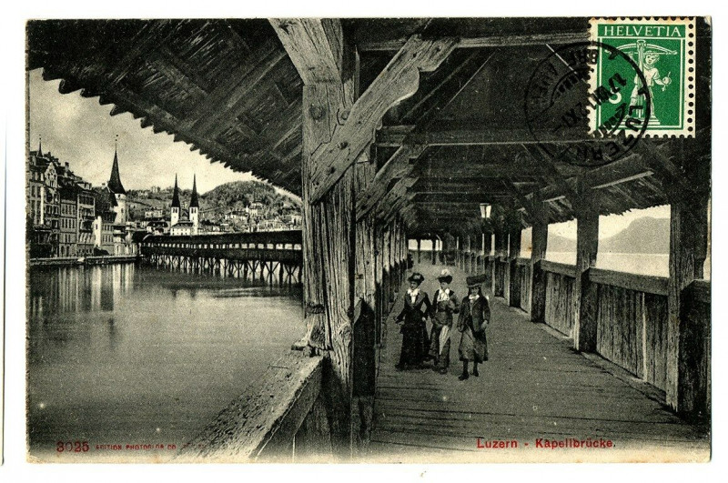 Carte postale ancienne Central switzerland luzern kapellbrucke animated