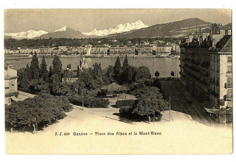 Carte postale ancienne Switzerland lake Geneva Geneva place des Alpes et le mont-blanc