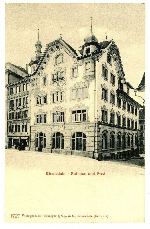 Carte postale ancienne Central switzerland einssiedeln rathaus und post