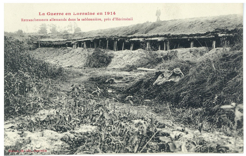 Carte postale ancienne Retranchements allemands dans la sablonnière, près d'Hériménil, la Guerre en Lorraine en 1914 P-Fg-Cp-00184