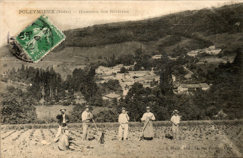Carte postale ancienne Poleymieux (Rhône) - quartier de la rivière 4